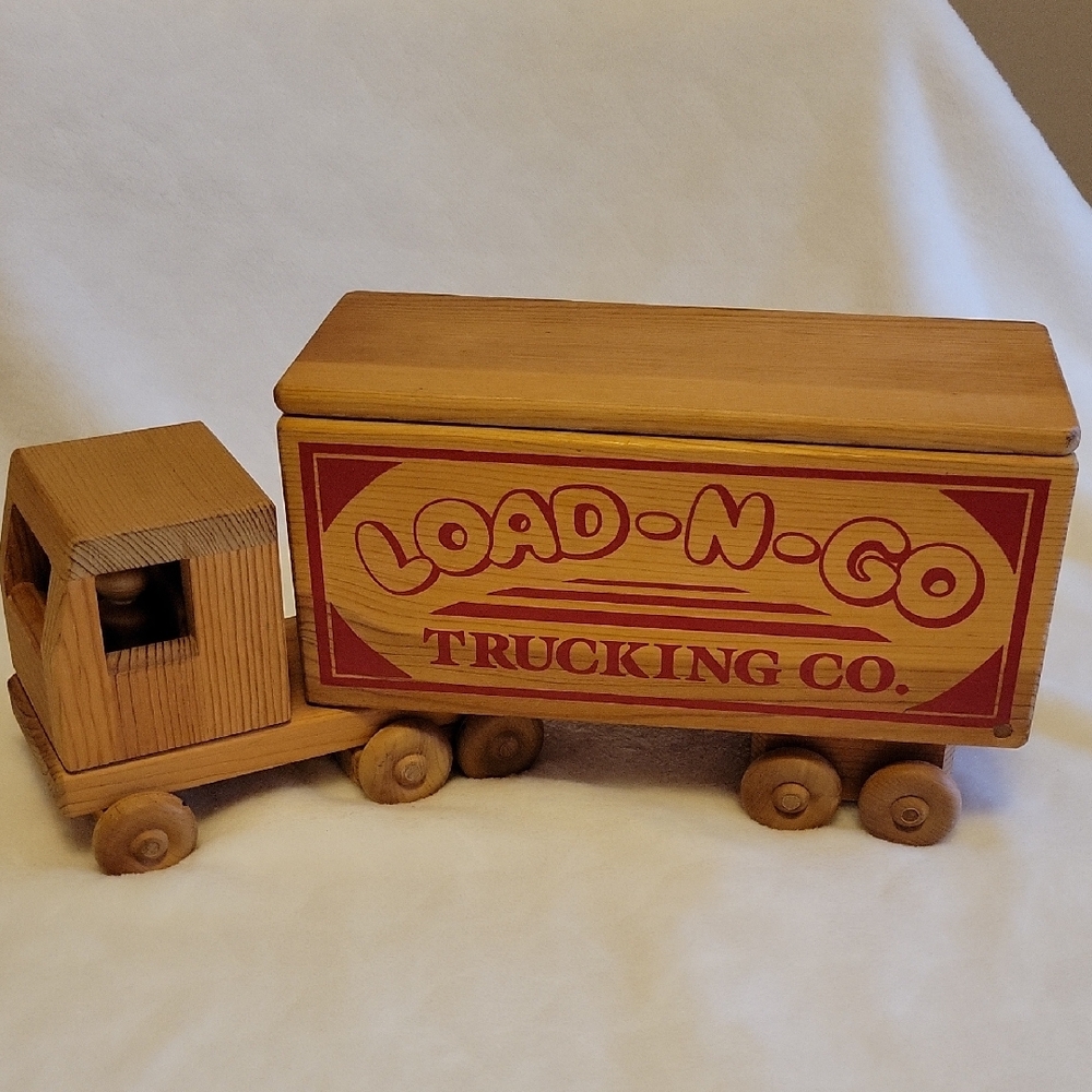 Promo Toy Brown and Red Wooden Toy Truck with Trailer, dolly and blocks